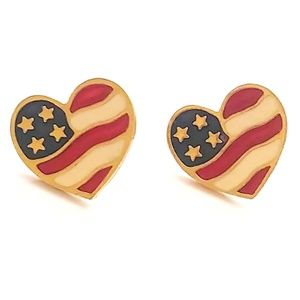 American Flag Heart Earrings Enamel by Avon